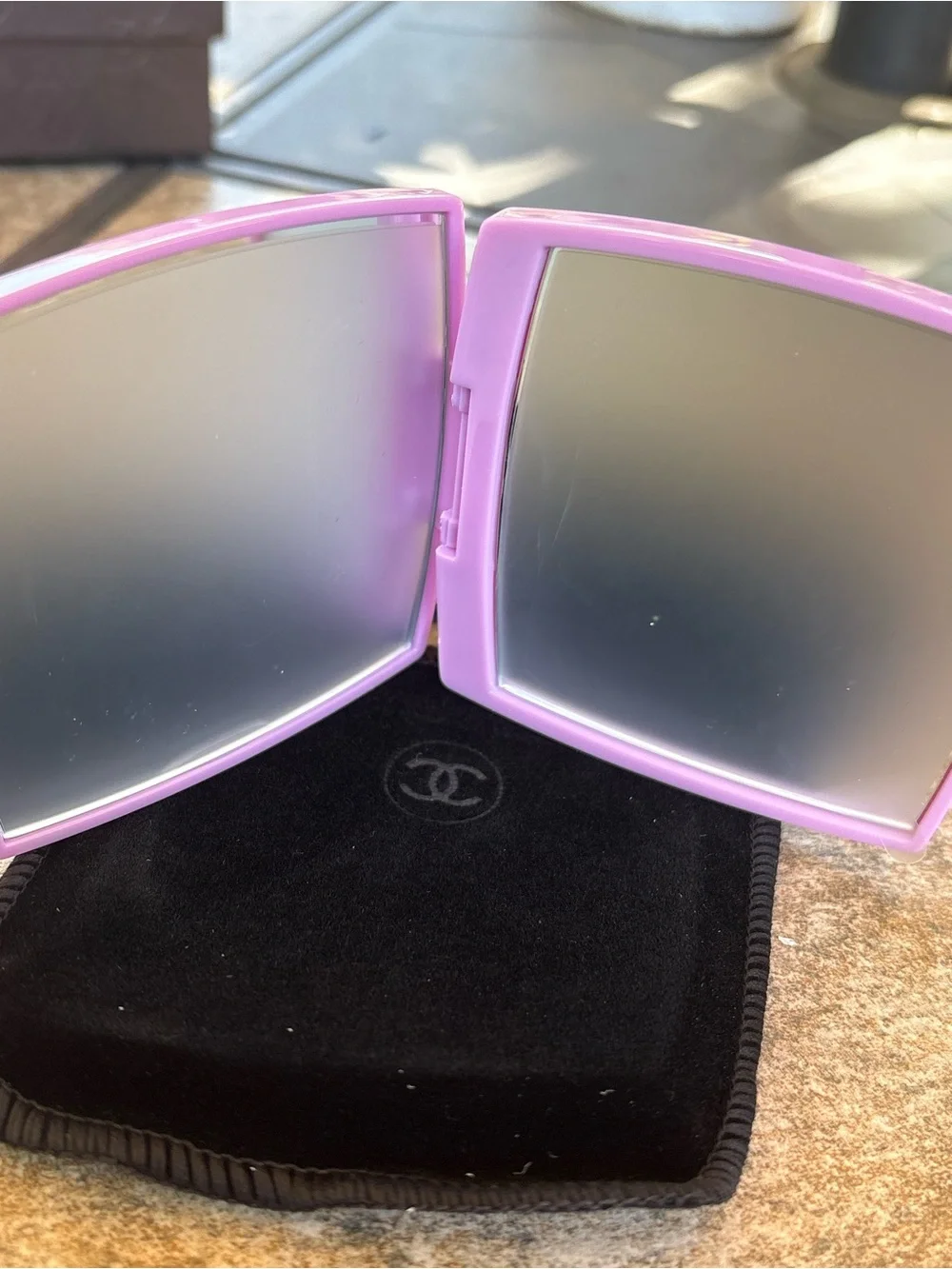 CHANEL Lavender Compact with Black Logo